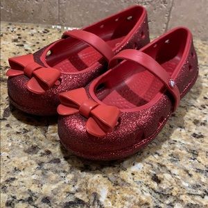 Girls red glitter crocs